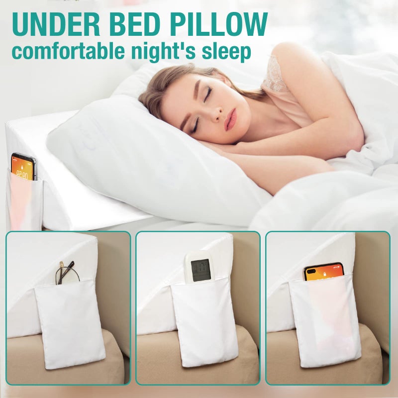 Vekkia Full Bed Wedge Pillow for Headboard â€“ High-Density Foam Fills Gaps (0-5.5") Between Mattress and Headboard, Wedge Pillow with Pockets for Phone & Remotes, Washable Cover â€“ (White) - Image 4